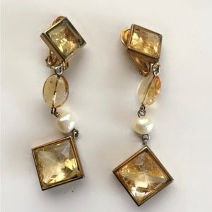 Genuine Topaz and Pearl Clip on Earrings